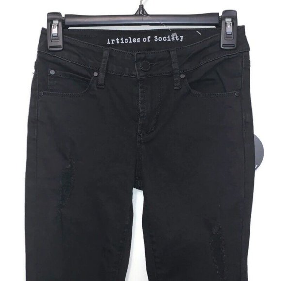 Articles Of Society Women’s 24 Black Distressed Ripped Clearwater Skinny Jeans - Picture 3 of 7